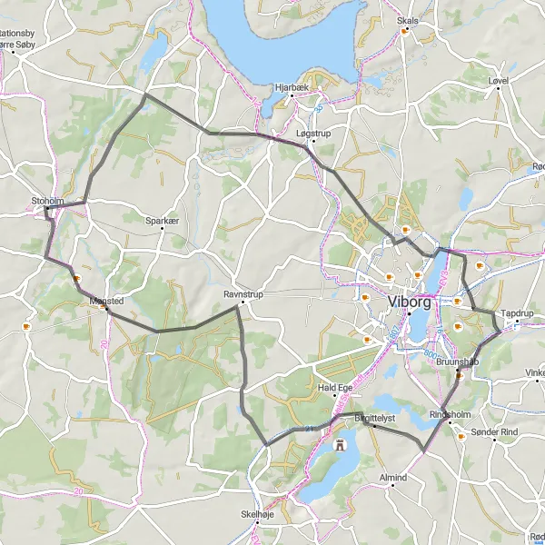 Map miniature of "Hilly Adventure" cycling inspiration in Midtjylland, Denmark. Generated by Tarmacs.app cycling route planner