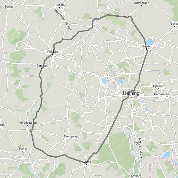 Map miniature of "The Herning Adventure" cycling inspiration in Midtjylland, Denmark. Generated by Tarmacs.app cycling route planner