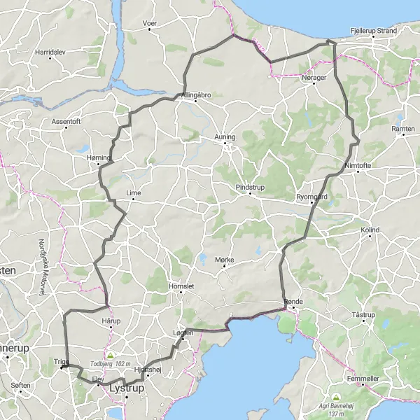 Map miniature of "Scenic Road Cycling Adventure" cycling inspiration in Midtjylland, Denmark. Generated by Tarmacs.app cycling route planner