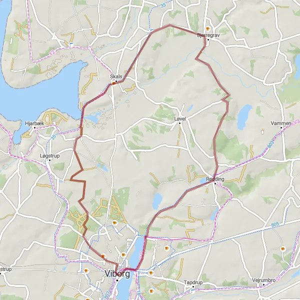 Map miniature of "Skals Gravel Adventure" cycling inspiration in Midtjylland, Denmark. Generated by Tarmacs.app cycling route planner