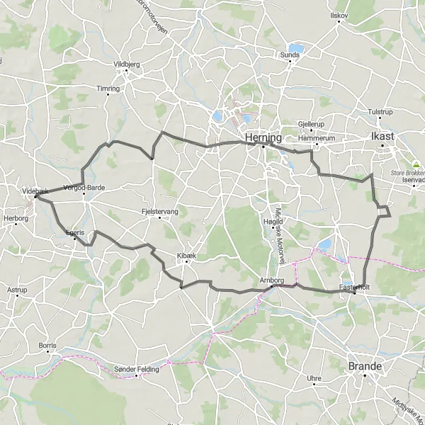 Map miniature of "The Countryside Loop" cycling inspiration in Midtjylland, Denmark. Generated by Tarmacs.app cycling route planner