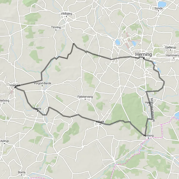 Map miniature of "Hidden Gems of Midtjylland" cycling inspiration in Midtjylland, Denmark. Generated by Tarmacs.app cycling route planner