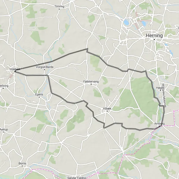 Map miniature of "Timring Loop" cycling inspiration in Midtjylland, Denmark. Generated by Tarmacs.app cycling route planner