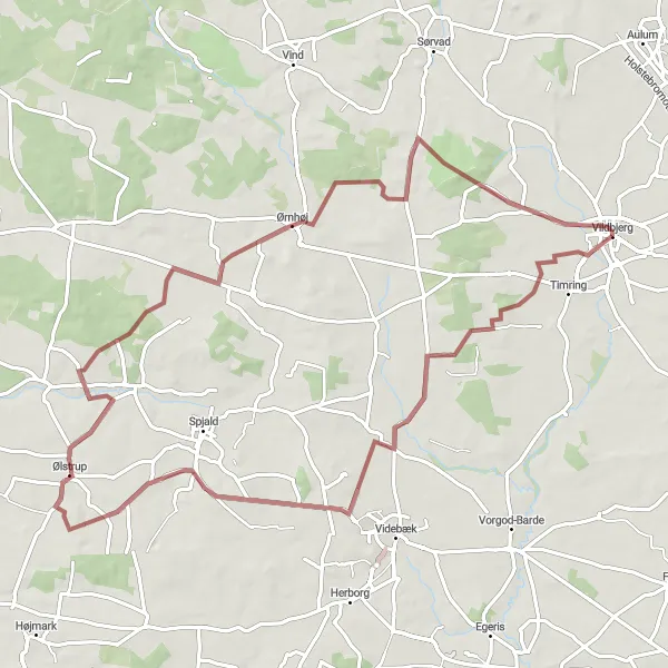 Map miniature of "Brejning Gravel Adventure" cycling inspiration in Midtjylland, Denmark. Generated by Tarmacs.app cycling route planner