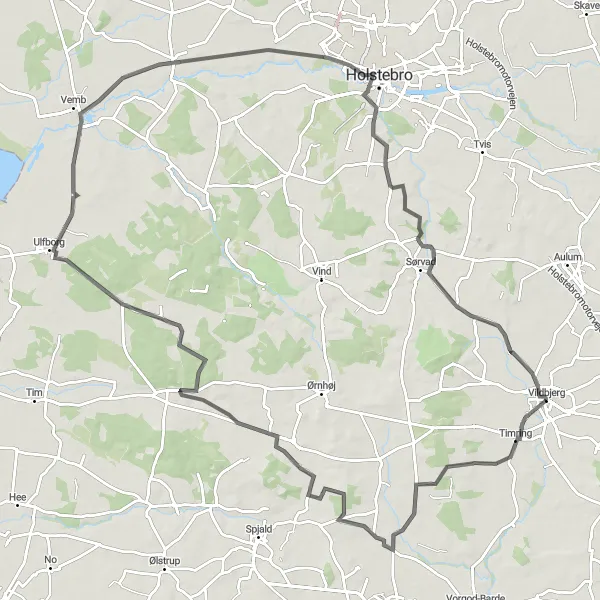 Map miniature of "Holstebro Round" cycling inspiration in Midtjylland, Denmark. Generated by Tarmacs.app cycling route planner