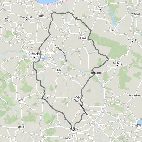 Map miniature of "Sørvad Loop" cycling inspiration in Midtjylland, Denmark. Generated by Tarmacs.app cycling route planner