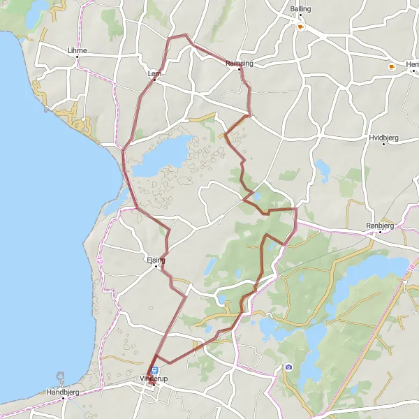 Map miniature of "Scenic Gravel Ride" cycling inspiration in Midtjylland, Denmark. Generated by Tarmacs.app cycling route planner