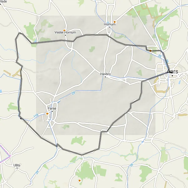 Map miniature of "The Fandrup Loop" cycling inspiration in Nordjylland, Denmark. Generated by Tarmacs.app cycling route planner