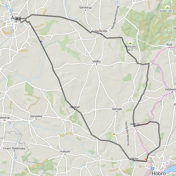 Map miniature of "The Aars Explorer" cycling inspiration in Nordjylland, Denmark. Generated by Tarmacs.app cycling route planner