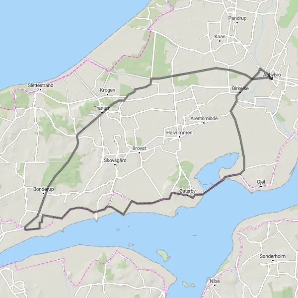Map miniature of "Tranum Coastline Ride" cycling inspiration in Nordjylland, Denmark. Generated by Tarmacs.app cycling route planner