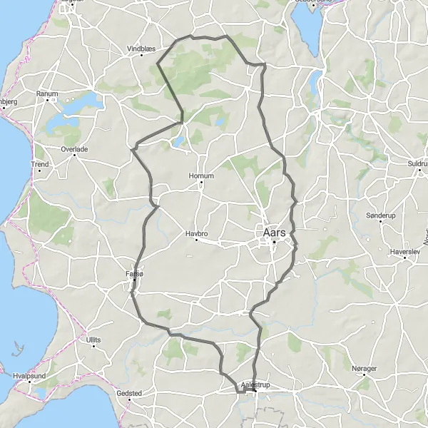 Map miniature of "Ålestrup - Farsø - Gatlorn" cycling inspiration in Nordjylland, Denmark. Generated by Tarmacs.app cycling route planner