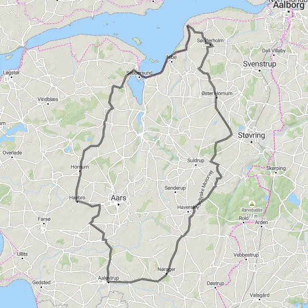 Map miniature of "Havbro Adventure" cycling inspiration in Nordjylland, Denmark. Generated by Tarmacs.app cycling route planner