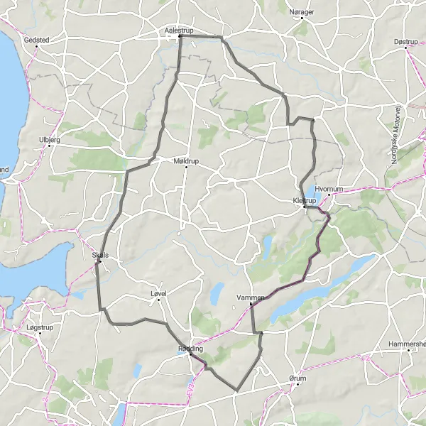 Map miniature of "Aalestrup Discovery" cycling inspiration in Nordjylland, Denmark. Generated by Tarmacs.app cycling route planner