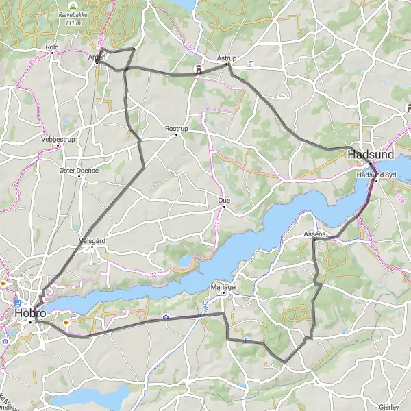 Map miniature of "Arden to Valsgård Road Loop" cycling inspiration in Nordjylland, Denmark. Generated by Tarmacs.app cycling route planner