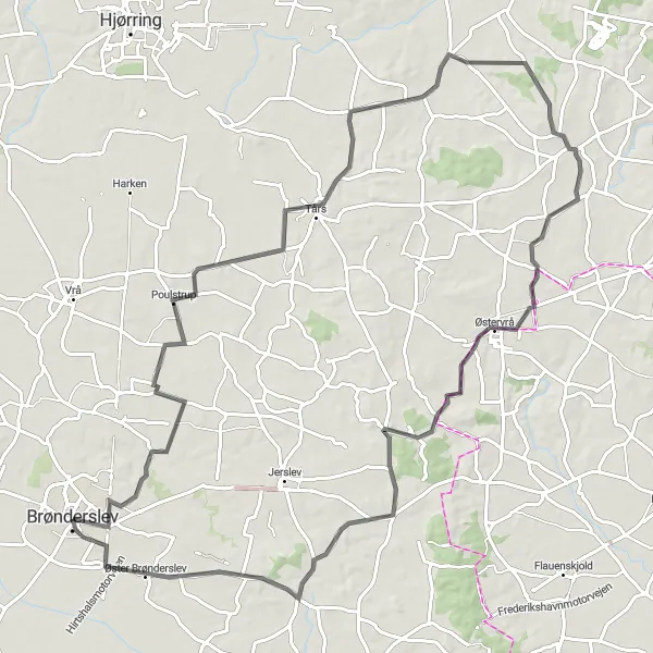 Map miniature of "Scenic Nordjylland Ride" cycling inspiration in Nordjylland, Denmark. Generated by Tarmacs.app cycling route planner