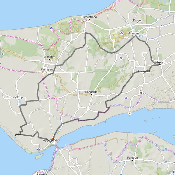 Map miniature of "Aggersund Coastal Ride" cycling inspiration in Nordjylland, Denmark. Generated by Tarmacs.app cycling route planner