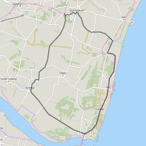 Map miniature of "Melholt Loop" cycling inspiration in Nordjylland, Denmark. Generated by Tarmacs.app cycling route planner