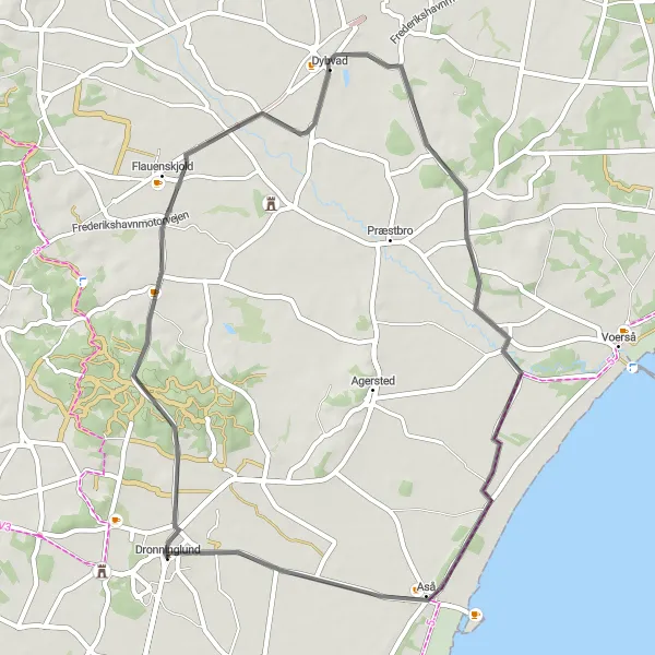 Map miniature of "Coastal Delights" cycling inspiration in Nordjylland, Denmark. Generated by Tarmacs.app cycling route planner