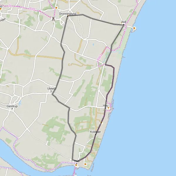 Map miniature of "Scenic Coastal Loop" cycling inspiration in Nordjylland, Denmark. Generated by Tarmacs.app cycling route planner