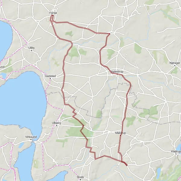 Map miniature of "Gravel Adventure to Farsø" cycling inspiration in Nordjylland, Denmark. Generated by Tarmacs.app cycling route planner