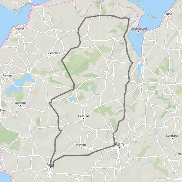 Map miniature of "Vester Hornum Loop" cycling inspiration in Nordjylland, Denmark. Generated by Tarmacs.app cycling route planner