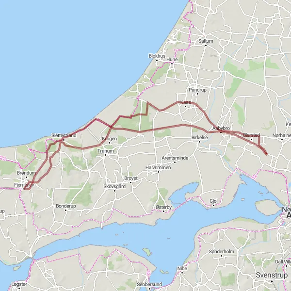 Miniaturekort af cykelinspirationen "Grus cykelrute til Slettestrand og Biersted" i Nordjylland, Denmark. Genereret af Tarmacs.app cykelruteplanlægger