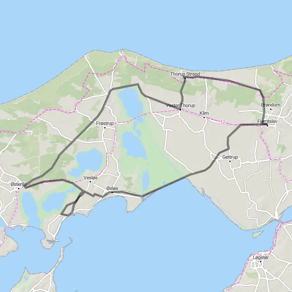 Map miniature of "Coastal Charm and Breathtaking Views" cycling inspiration in Nordjylland, Denmark. Generated by Tarmacs.app cycling route planner