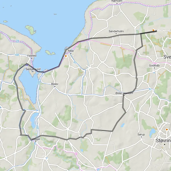 Map miniature of "Volstrup Circular" cycling inspiration in Nordjylland, Denmark. Generated by Tarmacs.app cycling route planner