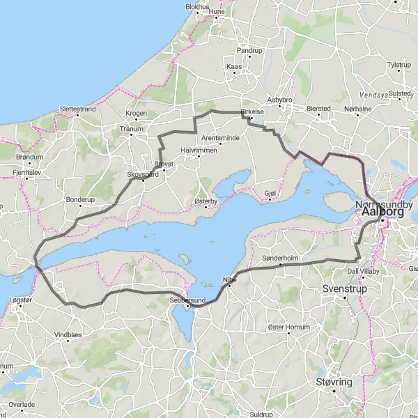 Map miniature of "Coastal Beauty and Village Charm Route" cycling inspiration in Nordjylland, Denmark. Generated by Tarmacs.app cycling route planner