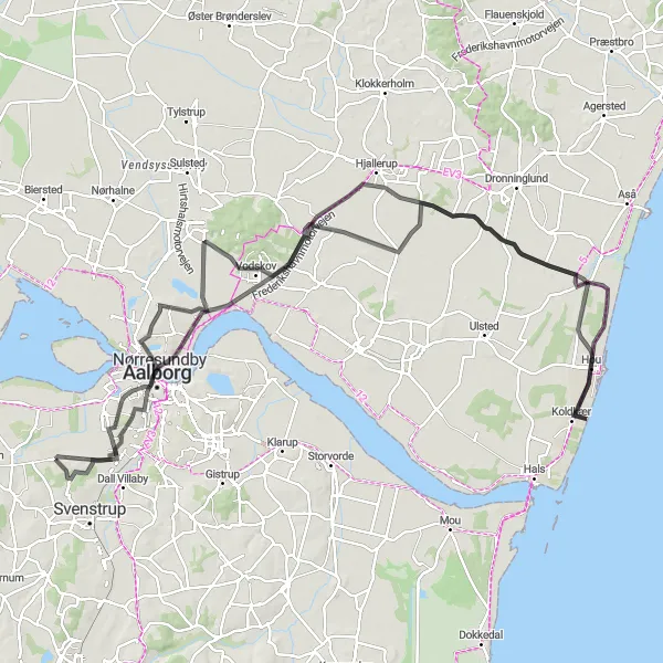 Map miniature of "Hasseris Circuit Route" cycling inspiration in Nordjylland, Denmark. Generated by Tarmacs.app cycling route planner