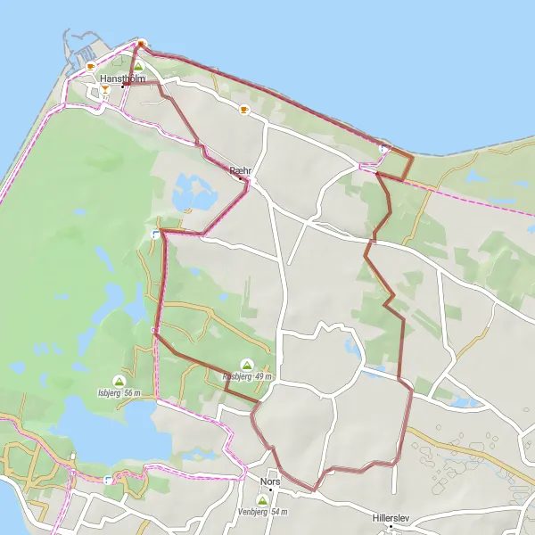 Map miniature of "Bavn Loop" cycling inspiration in Nordjylland, Denmark. Generated by Tarmacs.app cycling route planner