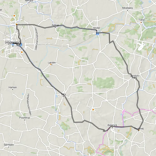 Map miniature of "Vagthøj Adventure" cycling inspiration in Nordjylland, Denmark. Generated by Tarmacs.app cycling route planner