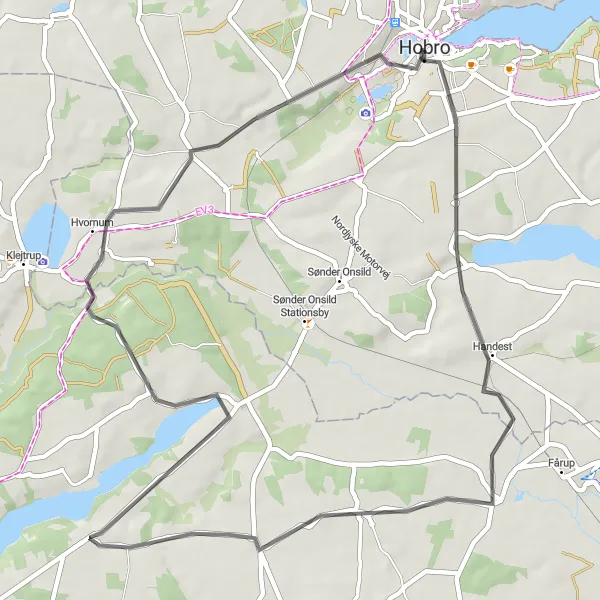 Map miniature of "Handest Roundtrip" cycling inspiration in Nordjylland, Denmark. Generated by Tarmacs.app cycling route planner