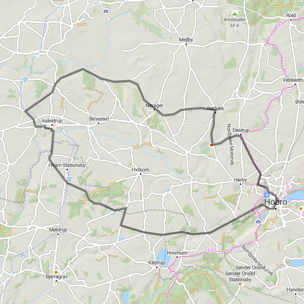 Map miniature of "Hobro-Rørbæk Loop" cycling inspiration in Nordjylland, Denmark. Generated by Tarmacs.app cycling route planner