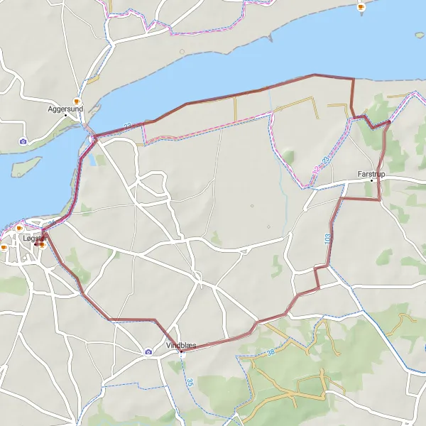 Map miniature of "Scenic Gravel Loop around Løgstør" cycling inspiration in Nordjylland, Denmark. Generated by Tarmacs.app cycling route planner