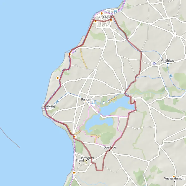 Miniaturekort af cykelinspirationen "Bakker og strande ruten til Løgstør" i Nordjylland, Denmark. Genereret af Tarmacs.app cykelruteplanlægger