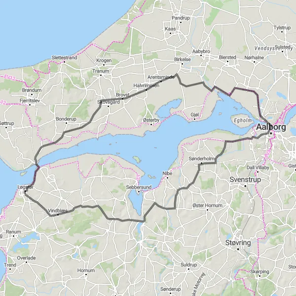 Map miniature of "The Coastal Loop" cycling inspiration in Nordjylland, Denmark. Generated by Tarmacs.app cycling route planner