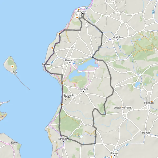 Map miniature of "Coastal Exploration" cycling inspiration in Nordjylland, Denmark. Generated by Tarmacs.app cycling route planner