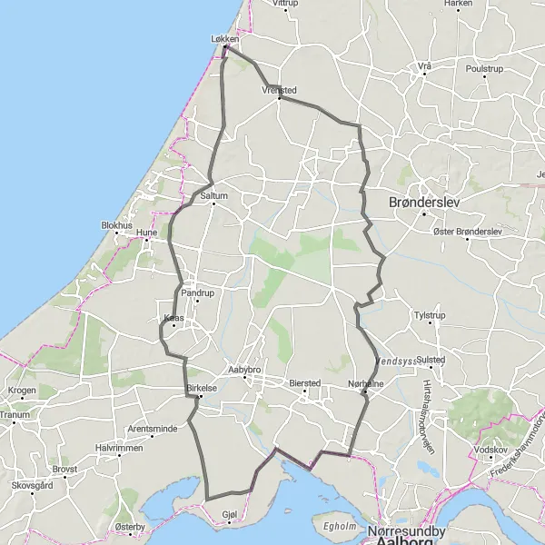 Map miniature of "Stenum and Moseby Exploration" cycling inspiration in Nordjylland, Denmark. Generated by Tarmacs.app cycling route planner