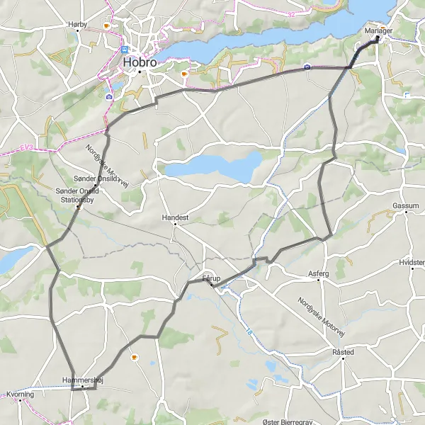 Map miniature of "Kåtrup and Mariager Loop" cycling inspiration in Nordjylland, Denmark. Generated by Tarmacs.app cycling route planner