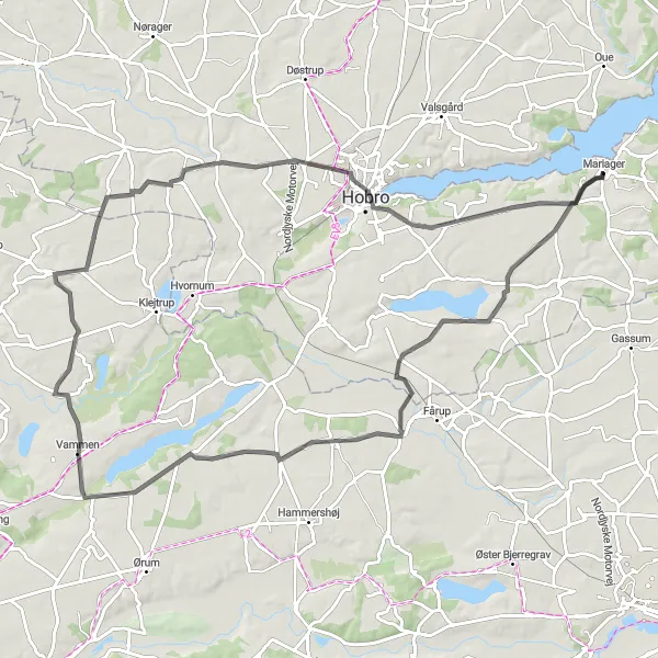 Map miniature of "Glenstrup Sø and Hobro Loop" cycling inspiration in Nordjylland, Denmark. Generated by Tarmacs.app cycling route planner