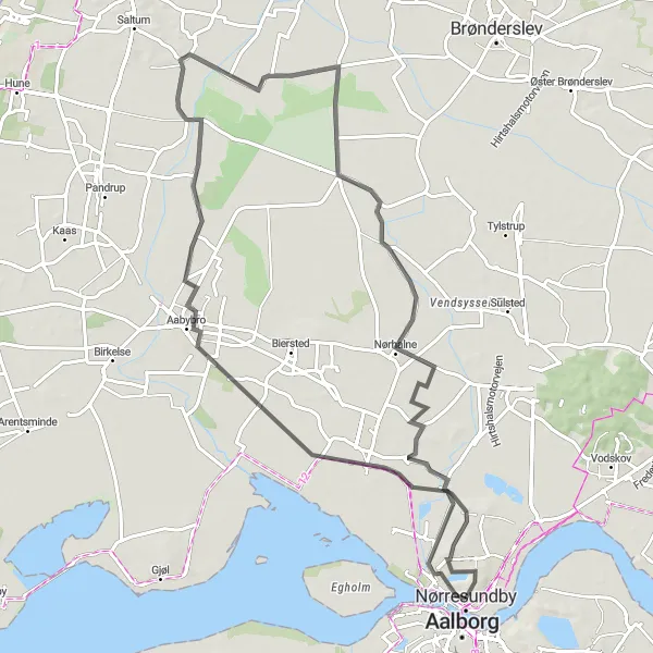 Map miniature of "Lindholm Loop" cycling inspiration in Nordjylland, Denmark. Generated by Tarmacs.app cycling route planner