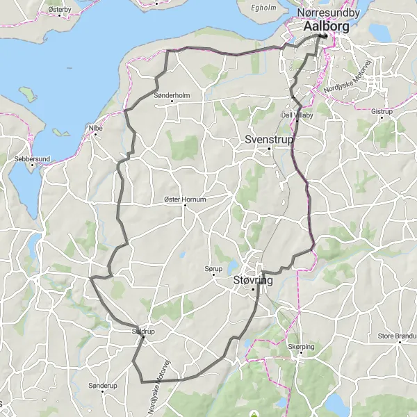 Map miniature of "The Tower Tour" cycling inspiration in Nordjylland, Denmark. Generated by Tarmacs.app cycling route planner