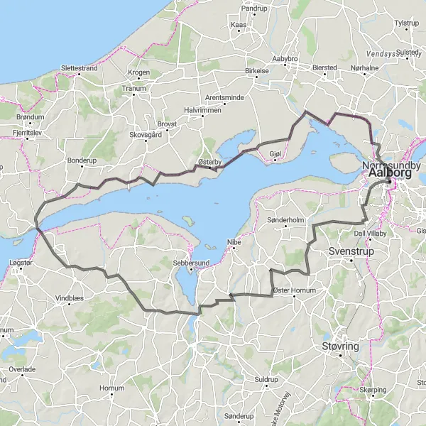 Map miniature of "Hillerrrup Hills" cycling inspiration in Nordjylland, Denmark. Generated by Tarmacs.app cycling route planner