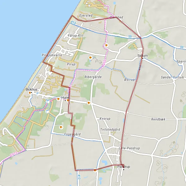 Map miniature of "Coastal Gravel Adventure" cycling inspiration in Nordjylland, Denmark. Generated by Tarmacs.app cycling route planner