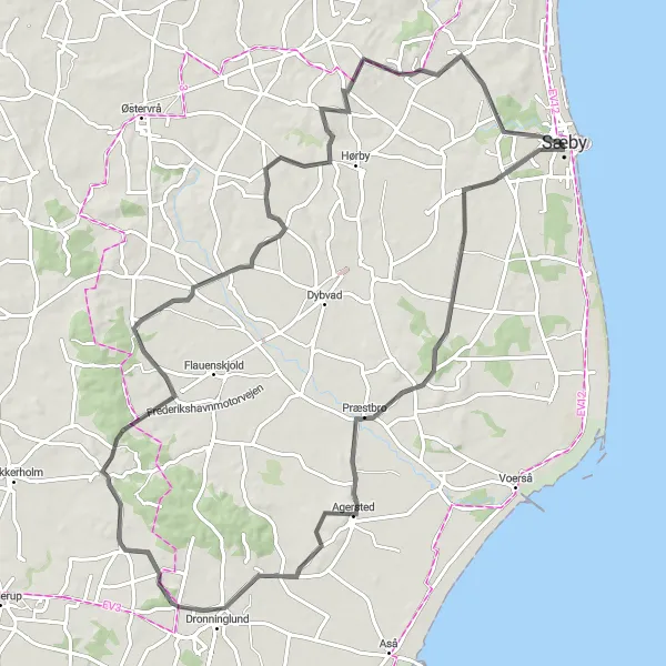 Map miniature of "Præstbro Loop" cycling inspiration in Nordjylland, Denmark. Generated by Tarmacs.app cycling route planner