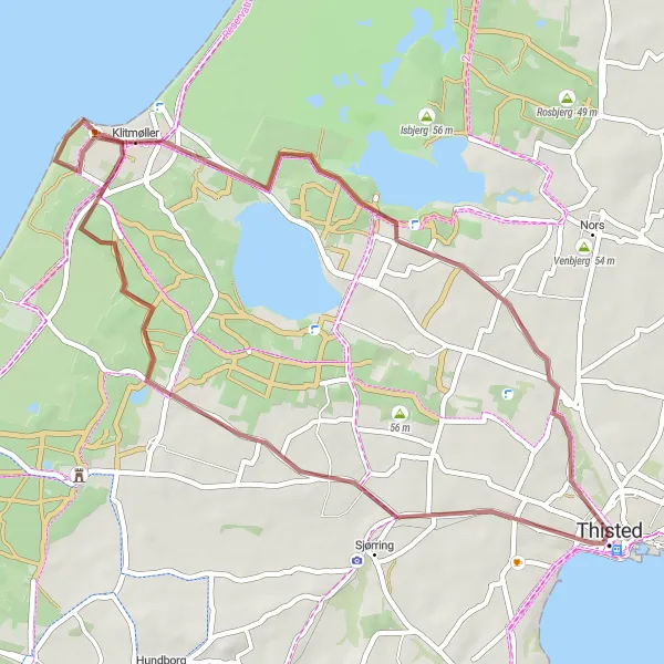 Map miniature of "Vang Gravel Adventure" cycling inspiration in Nordjylland, Denmark. Generated by Tarmacs.app cycling route planner