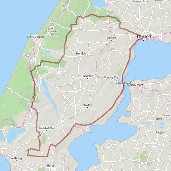 Map miniature of "The Wild Coastal Challenge" cycling inspiration in Nordjylland, Denmark. Generated by Tarmacs.app cycling route planner