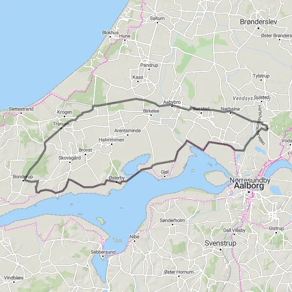 Map miniature of "Vadum Expedition" cycling inspiration in Nordjylland, Denmark. Generated by Tarmacs.app cycling route planner