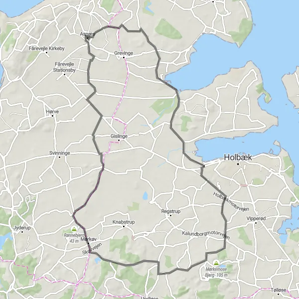 Map miniature of "Herrestrup Circuit" cycling inspiration in Sjælland, Denmark. Generated by Tarmacs.app cycling route planner